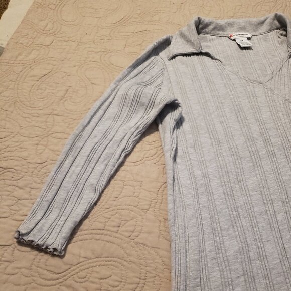 One Step Up Plus Faux Wrap Gray Top - Picture 2 of 6